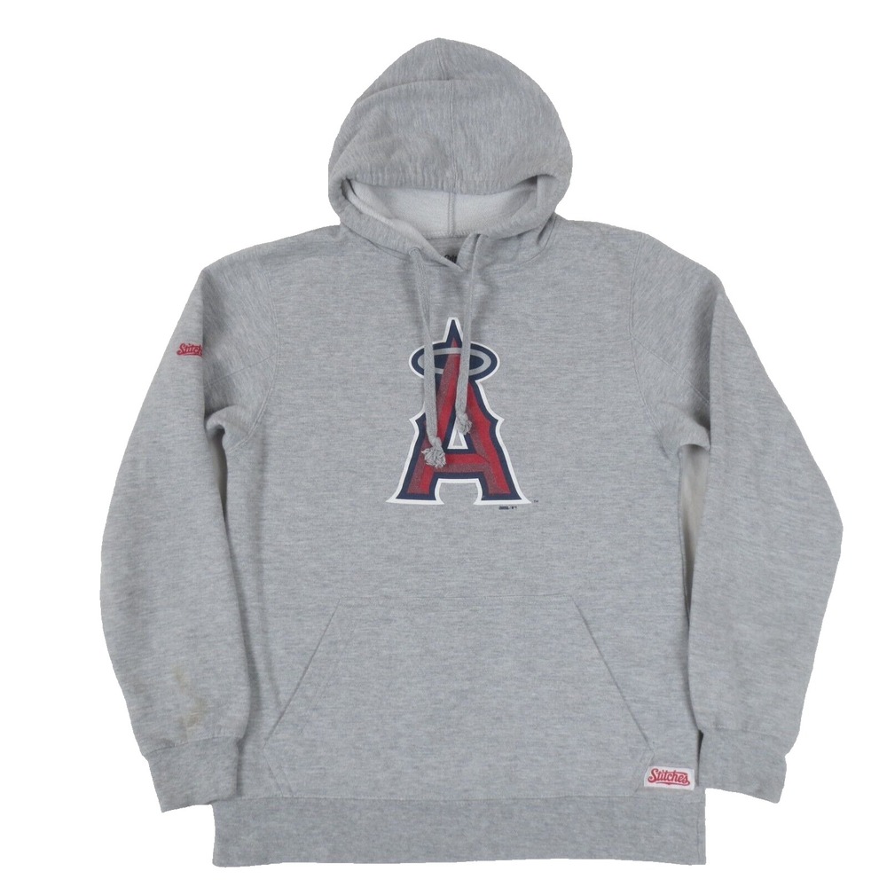Los Angeles Angels Victory MLB Stitches Hoodie Mens S Gray Pullover Sweatshirt